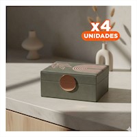 Pack4 Contenedor Moderno 2 Niveles 24,5x18x11 cm Verde con Detalles Dorados